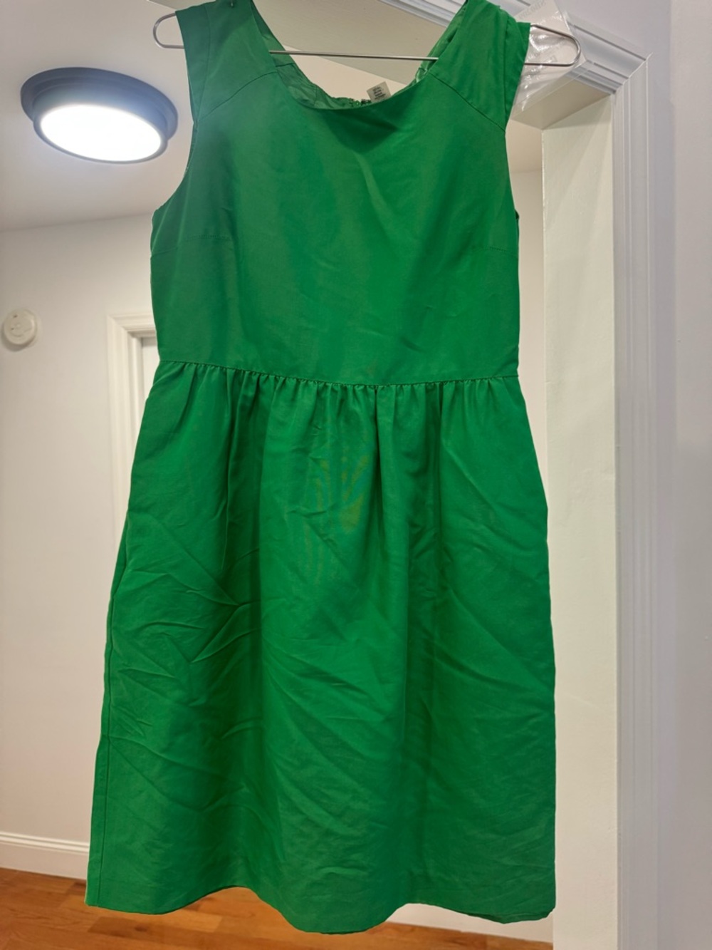 J. Crew Bright Green Sleeveless Gathered-Waist Dress